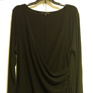 Faux wrap long sleeve black dress